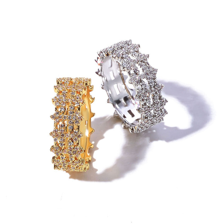 Crown of Starlight S925 Silver Full Pavé Hollow Wide-Band Ring