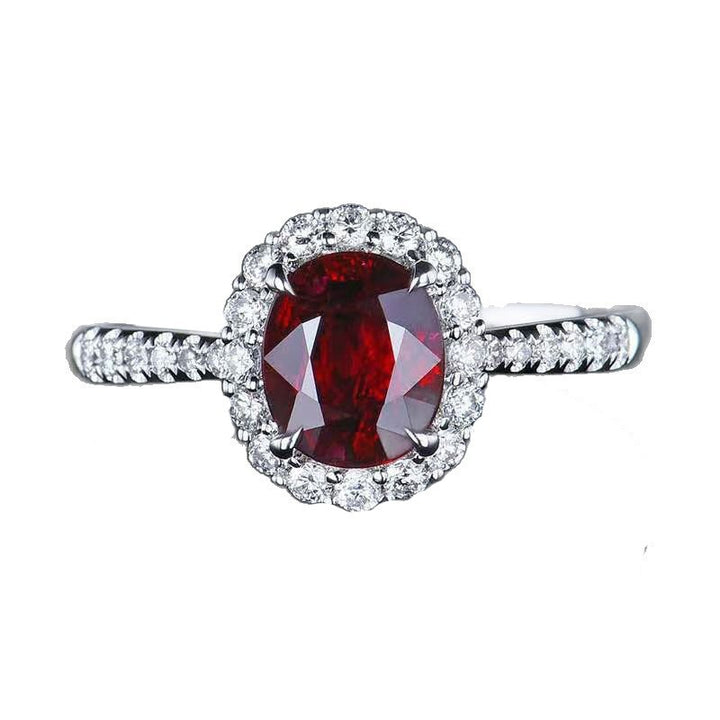 Eternal Halo S925 Sterling Silver Ruby-Red Oval Halo Ring