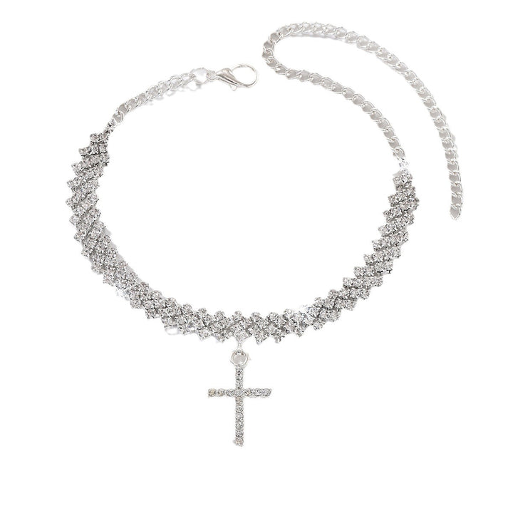 S925 Sterling Silver Pavé Crystal Cross Anklet