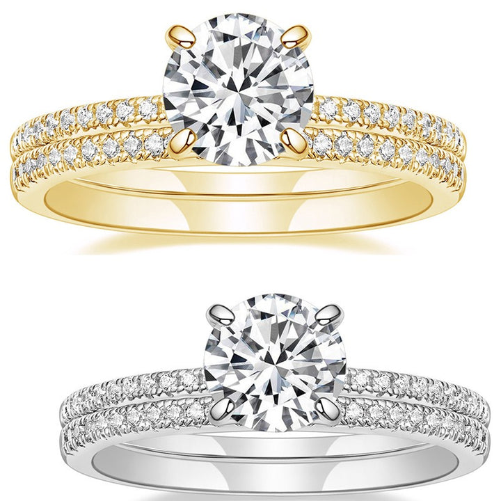 Dainty S925 Silver 2-Piece Bridal Ring Set
