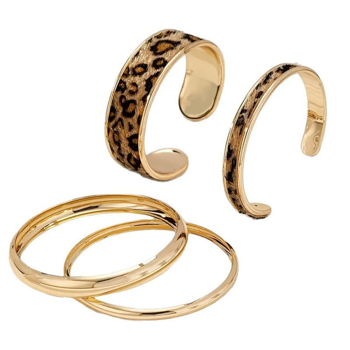 Leopard Print Gold/Silver Metal Bangle Set
