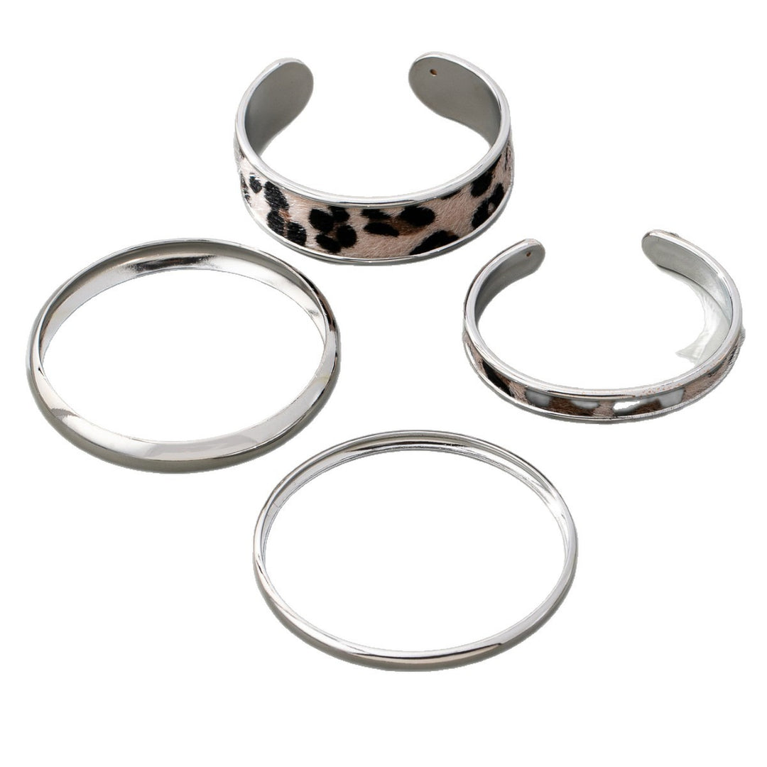 Leopard Print Gold/Silver Metal Bangle Set