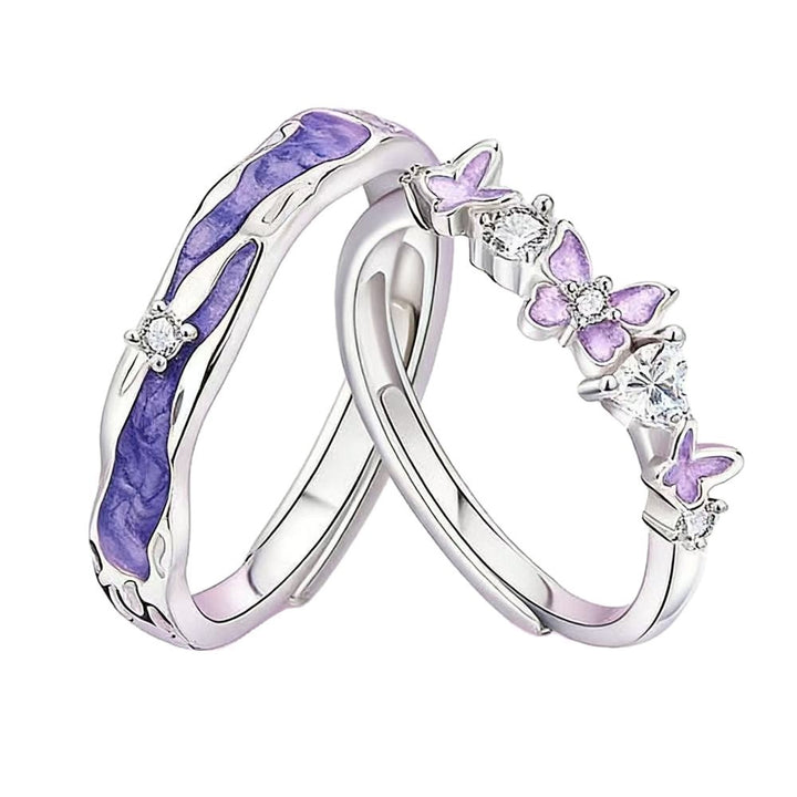 S925 Silver Purple Enamel & Butterfly Stackable Rings