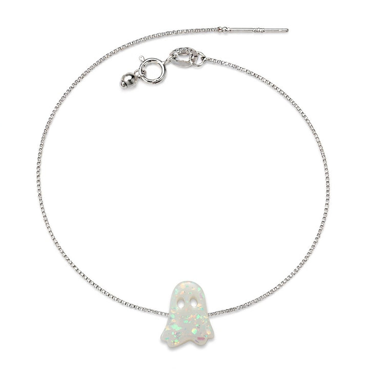 Spooky-Cute Ghost S925 Silver/Rose Gold Plated Opal Necklace Bracelet Set