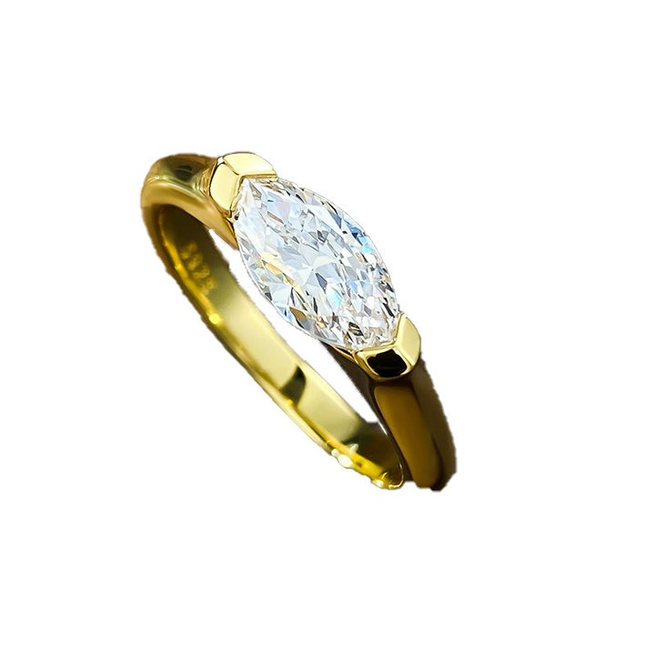 Geometric Light Marquise-Cut Half-Bezel Minimalist Ring