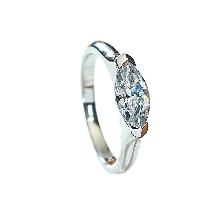Geometric Light Marquise-Cut Half-Bezel Minimalist Ring