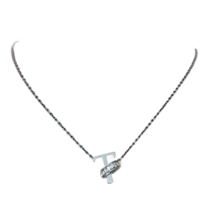 S925 Sterling Silver Micro-Pavé Ring Initial Necklace