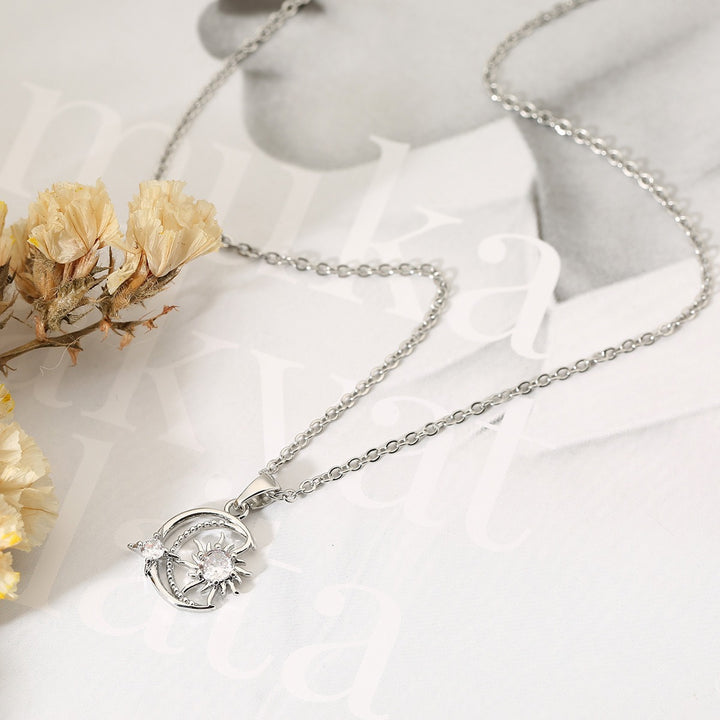 Celestial Harmony Minimalist Sun Moon Pavé Necklace