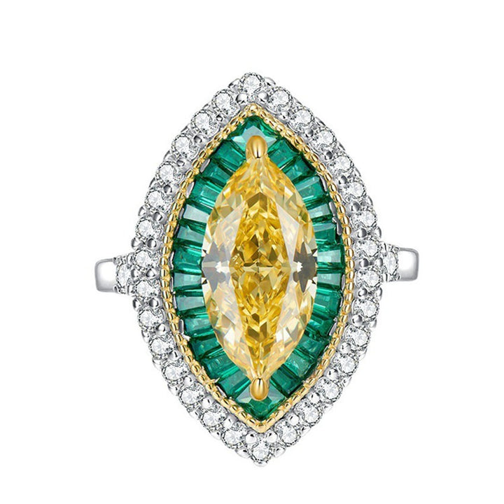 S925 Sterling Silver Marquise Double-Halo Colorful Gemstone Ring