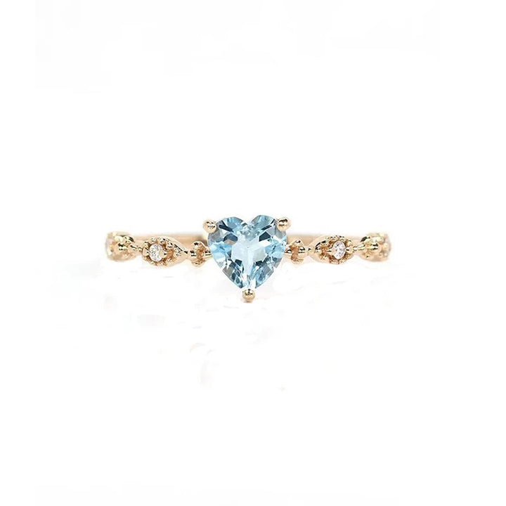 14K Gold-Plated Aqua Heart Vintage Marquise Pavé Ring