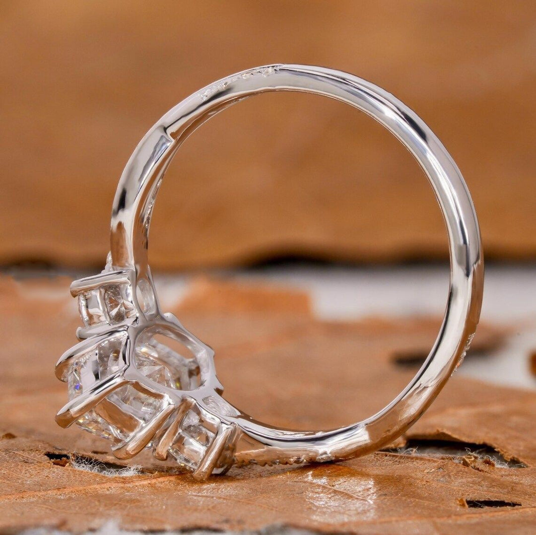S925 Sterling Silver Marquise-Cut Three-Stone Pavé Ring