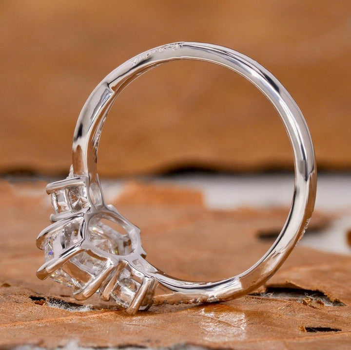 S925 Sterling Silver Marquise-Cut Three-Stone Pavé Ring