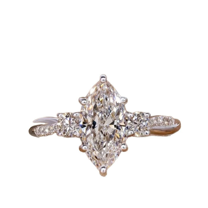 S925 Sterling Silver Marquise-Cut Three-Stone Pavé Ring