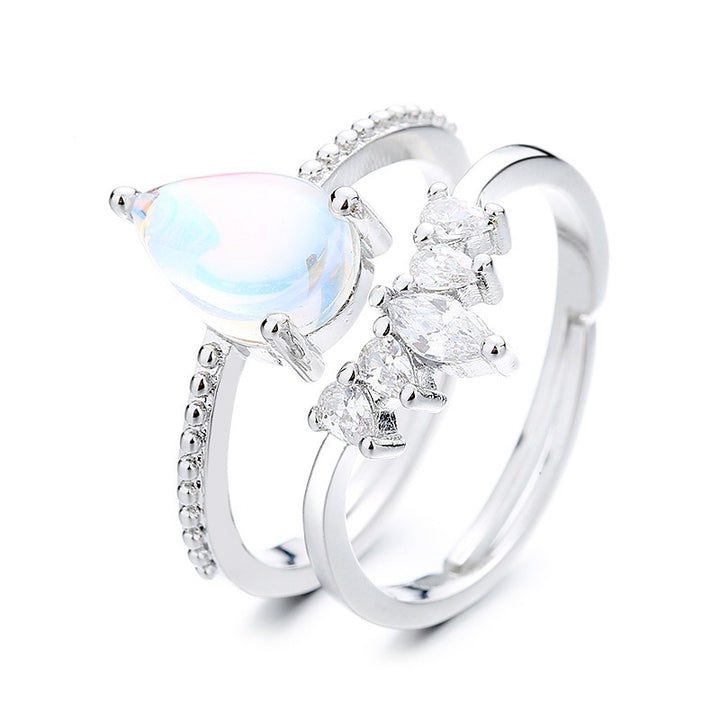 Aurora Crown · Iridescent Teardrop Pavé Adjustable Ring Set