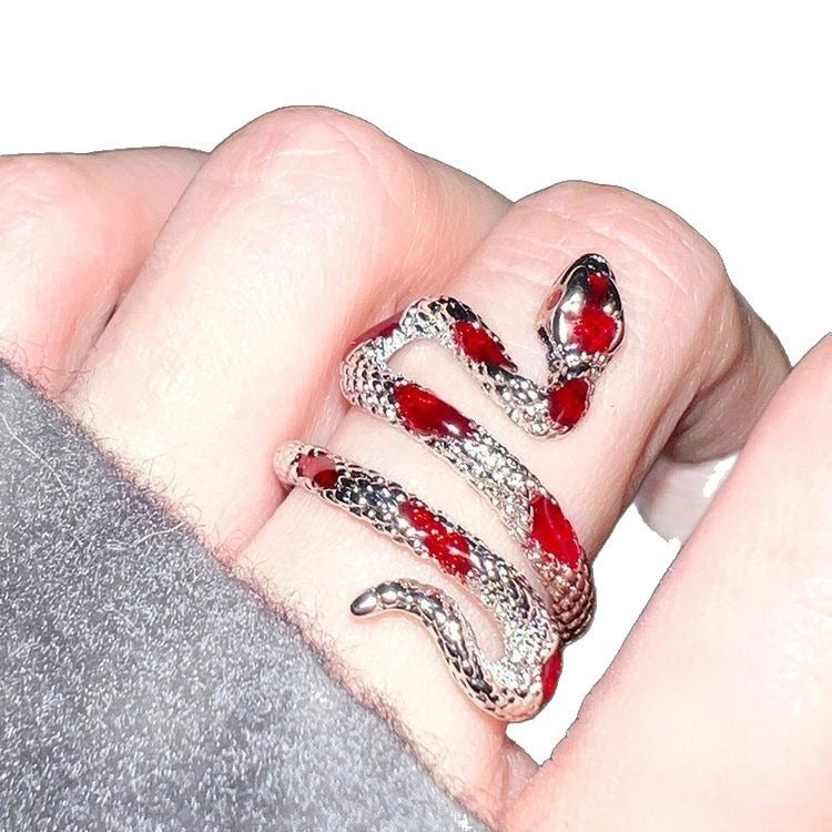 Dark Serpent Textured Scale Gemstone Open Statement Ring