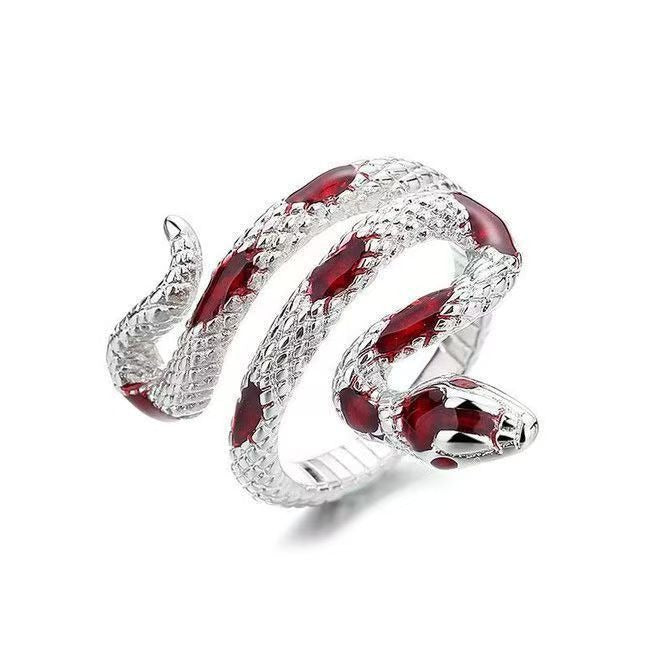 Dark Serpent Textured Scale Gemstone Open Statement Ring