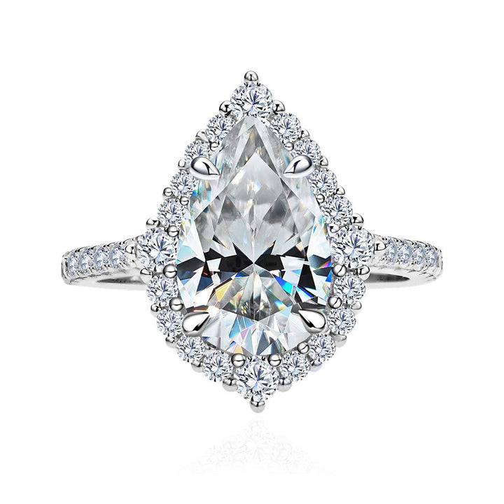 S925 Sterling Silver Pear-Cut Halo Pavé Ring