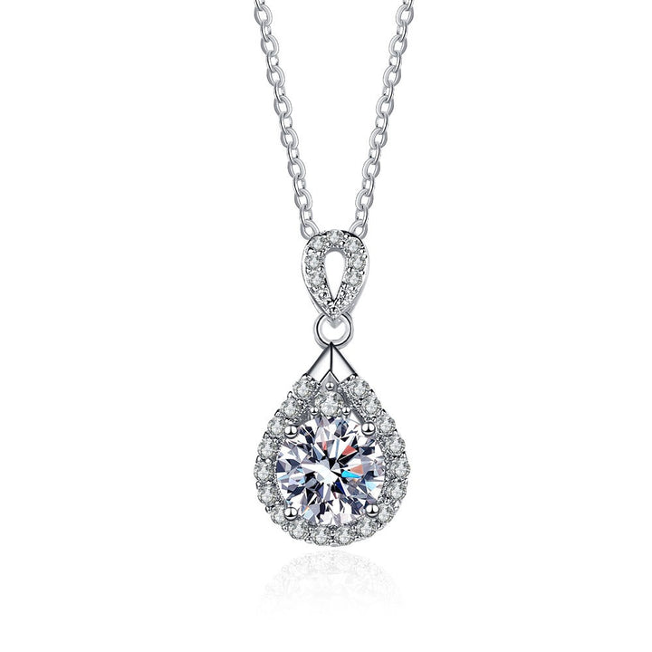 S925 Silver Micro-Pavé Teardrop Halo Pendant Necklace