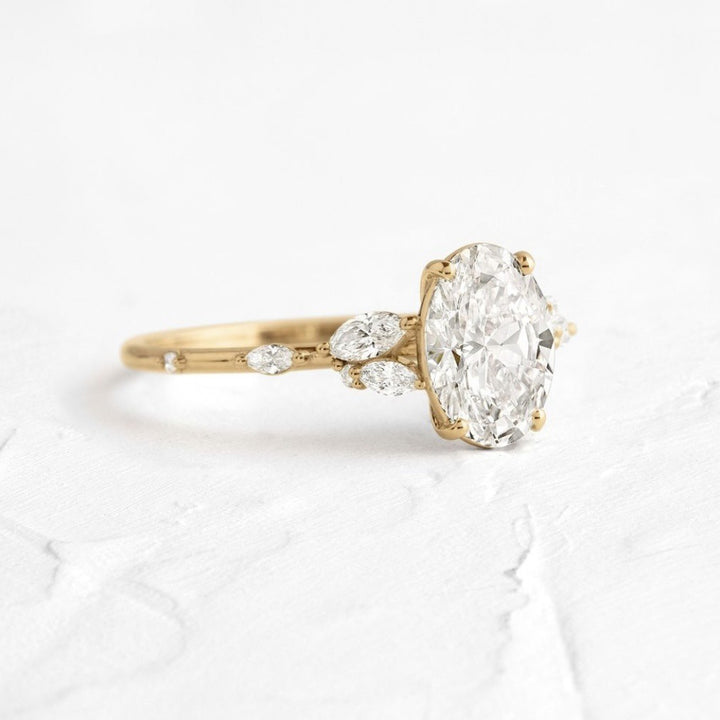 French Vine 14K Gold Plated Oval Solitaire Marquise Accent Ring