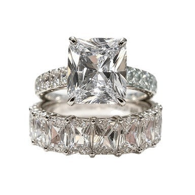 S925 Sterling Silver Emerald-Cut Solitaire Eternity Band Stacking Set