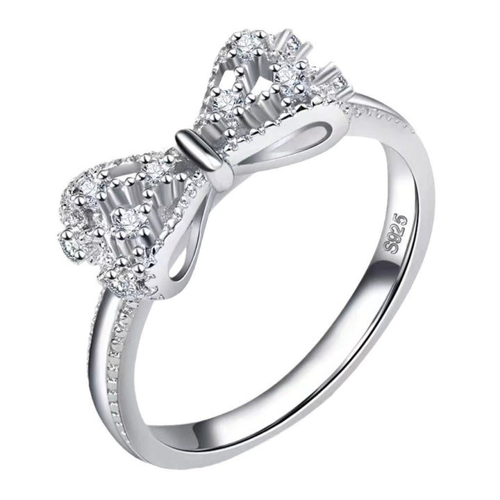 「Bow Glow」S925 Sterling Silver Platinum-Plated CZ Bow Ring