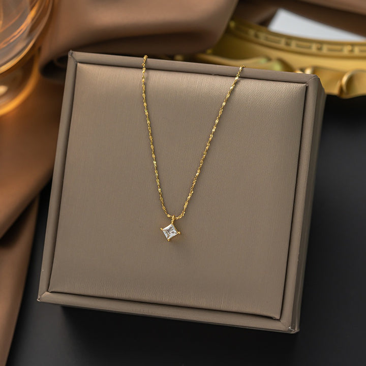 14K Gold Princess Cut Curb Chain Necklace