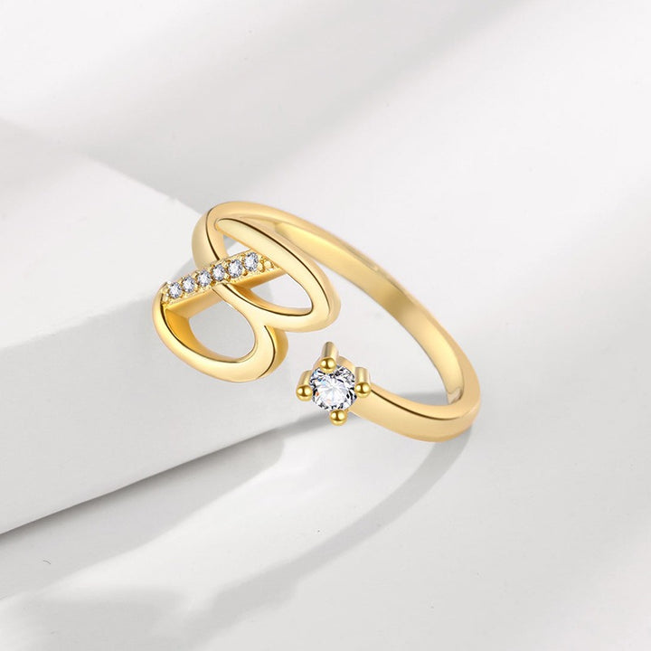 Dainty Cursive Initial Open Ring with CZ Accent