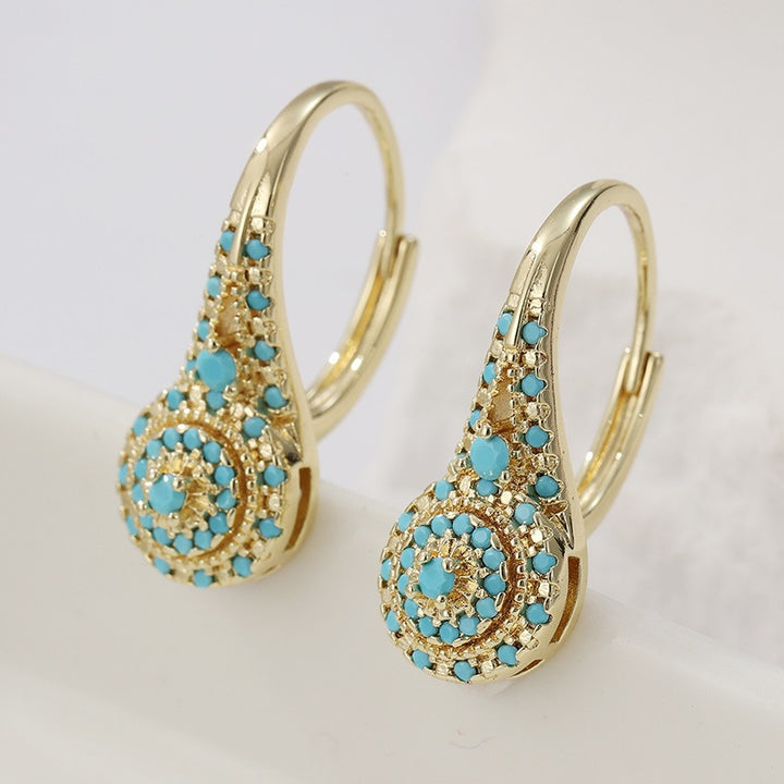 Persian Dream 18K Gold Turquoise Vintage Huggie Earrings Exotic Whispers at Your Ears（A Pair）