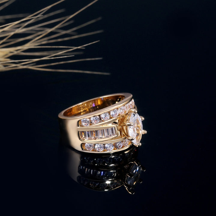 Triple Row Radiance 18K Gold Marquise Diamond Wide Band Ring Luxurious Coronation at Your Fingertips