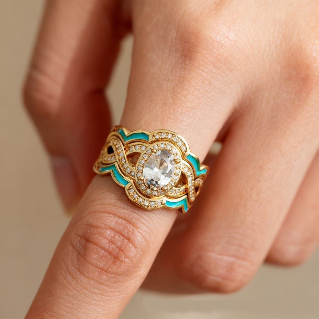 Timeless Glow Oval Stone 3-Piece Stackable Ring Set