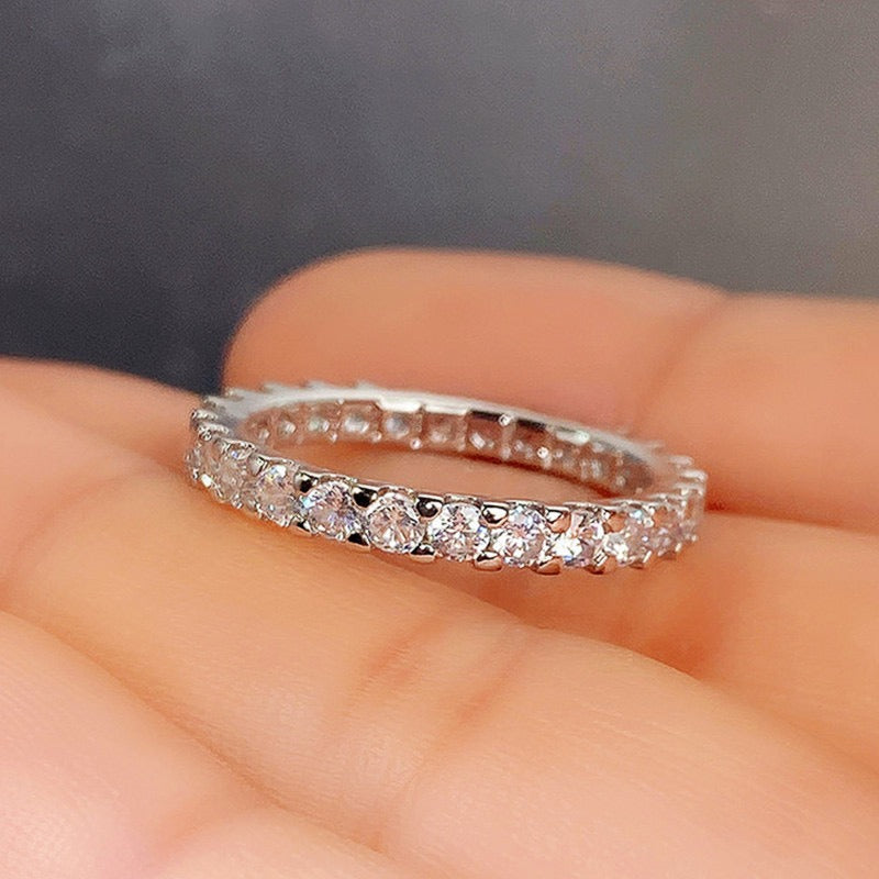 Stellar Eternity S925 Sterling Silver Pave Diamond Eternity Band Timeless Sparkle Everyday Elegance