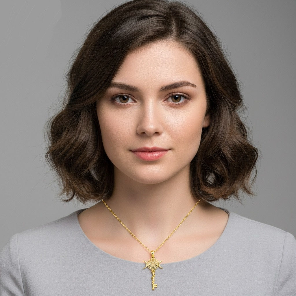 Hekate Magic Key S925 Sterling Silver Moon Labyrinth Snake Key Necklace Timeless Witchy Ward Mystic Power