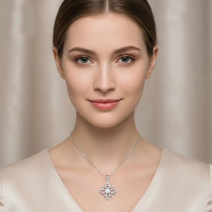 Celtic Moon Glow S925 Sterling Silver Opal Star-Moon Protection Necklace