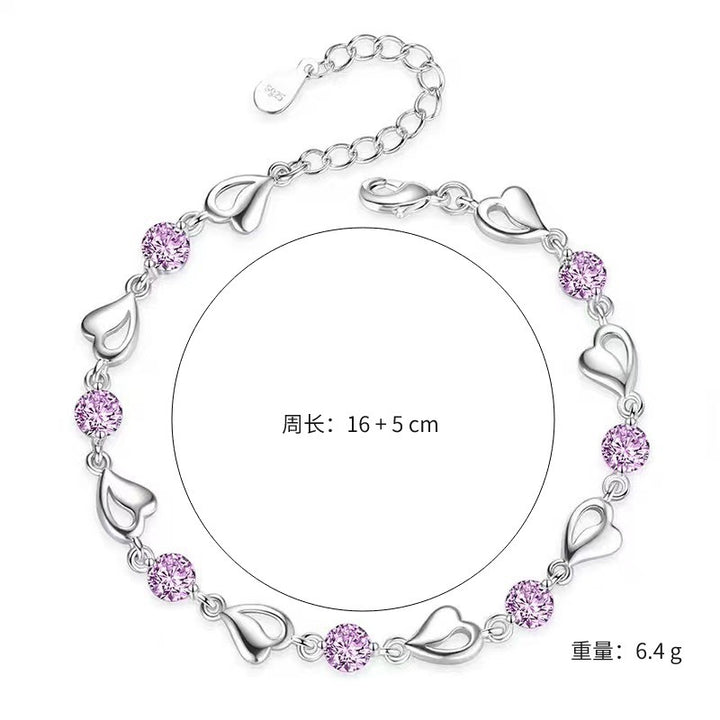 Heart Rhythm Gemstone S925 Sterling Silver Heart Gem Bracelet