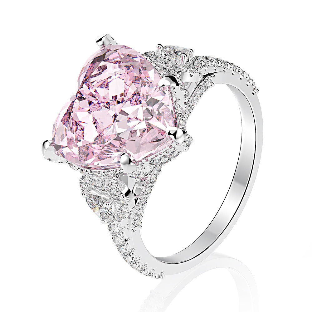 Blush Heart Radiance Platinum Heart-Cut Pink Diamond Three-Stone Ring
