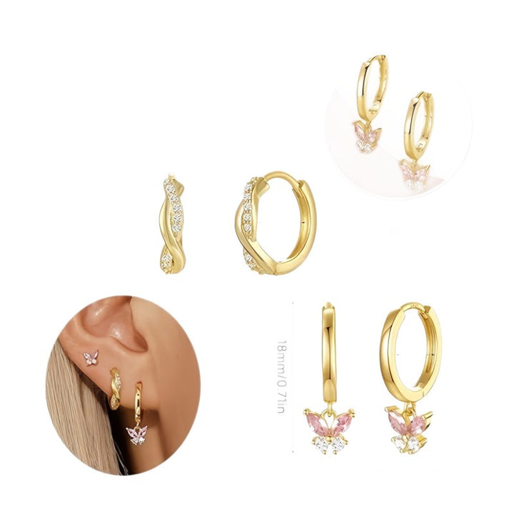 Butterfly & Starlight 18K Gold Multi-Style Stackable Earrings Set