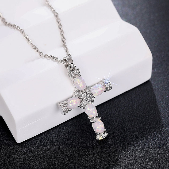 Opal Radiance Cross Necklace