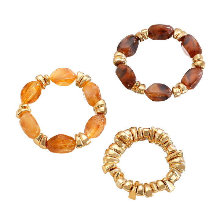 Amber Gold Resin Beaded Stretch Bracelet