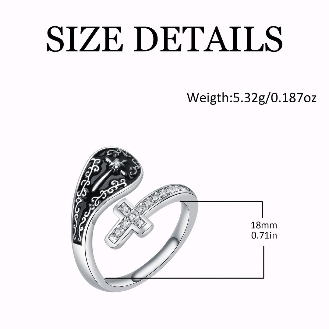 Divine Shield S925 Silver Black Onyx Cross Open Ring
