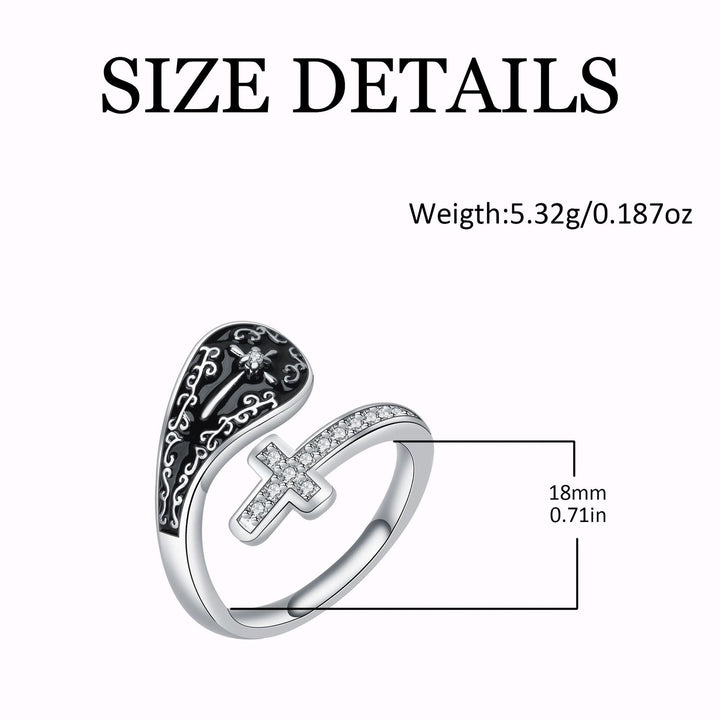 Divine Shield S925 Silver Black Onyx Cross Open Ring