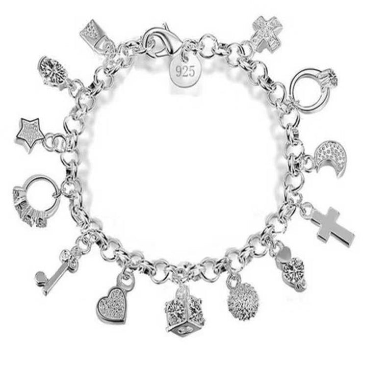 Wish Collection S925 Sterling Silver 12 Charm Bracelet