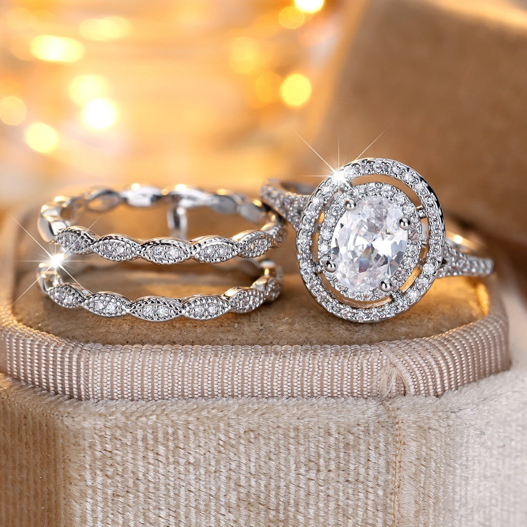 Eternal Vow White Gold Oval Double Halo Bridal Ring Set