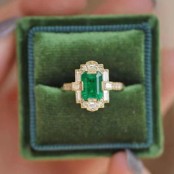 Art Deco Revival 14K Gold Emerald Cut Gemstone Ring