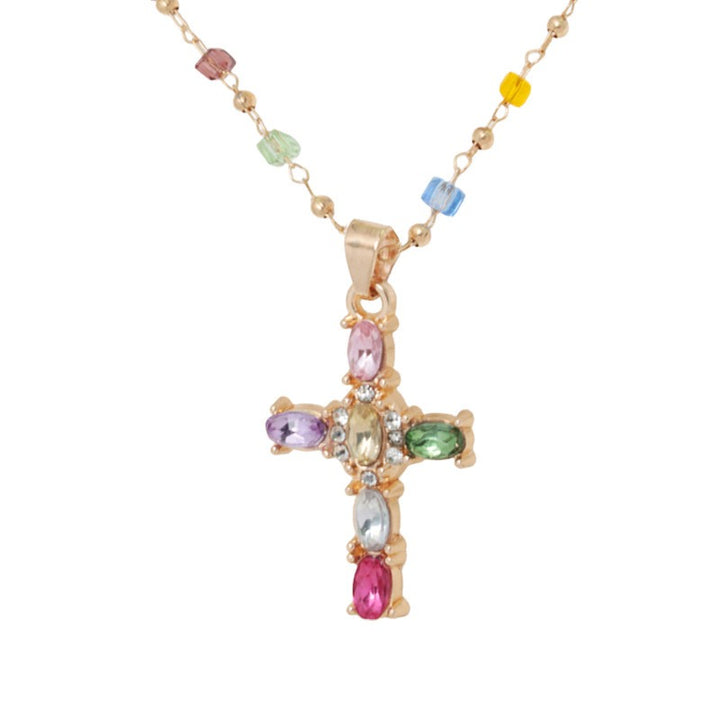 Rainbow Covenant Colorful Gemstone Cross Necklace