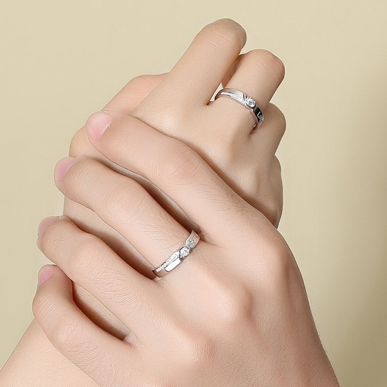 S925 Sterling Silver Interlocking Heart Couple Rings