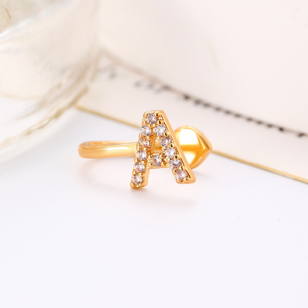 Trendy Minimalist CZ Initial Ear Cuffs / Studs