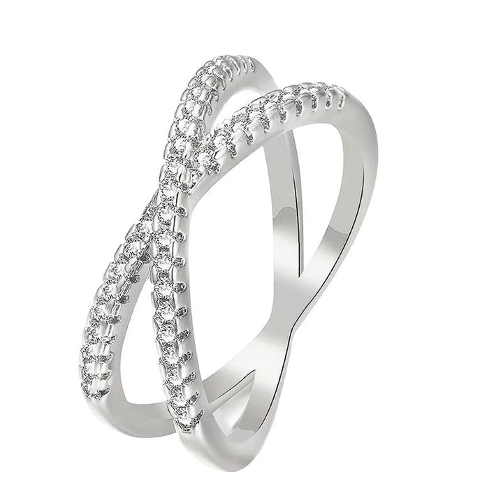 S925 Sterling Silver Interlocking Double-Band Pavé Ring