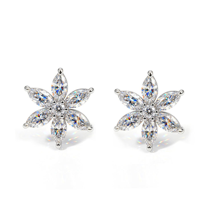 Six-Petal Marquise CZ Flower Stud Earrings