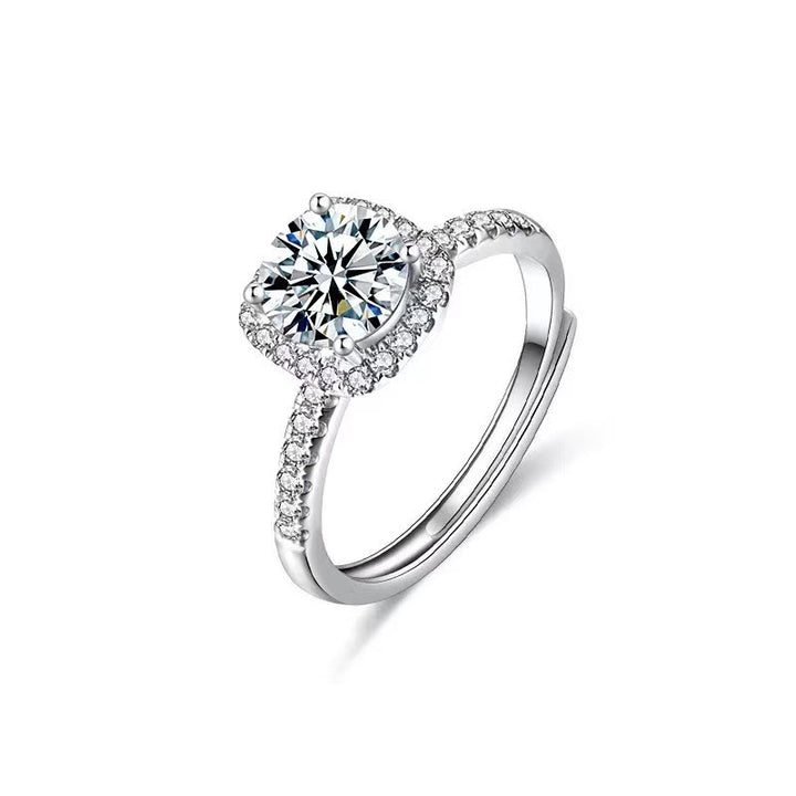 18K White Gold Pavé Band Classic Cushion Halo Engagement Ring