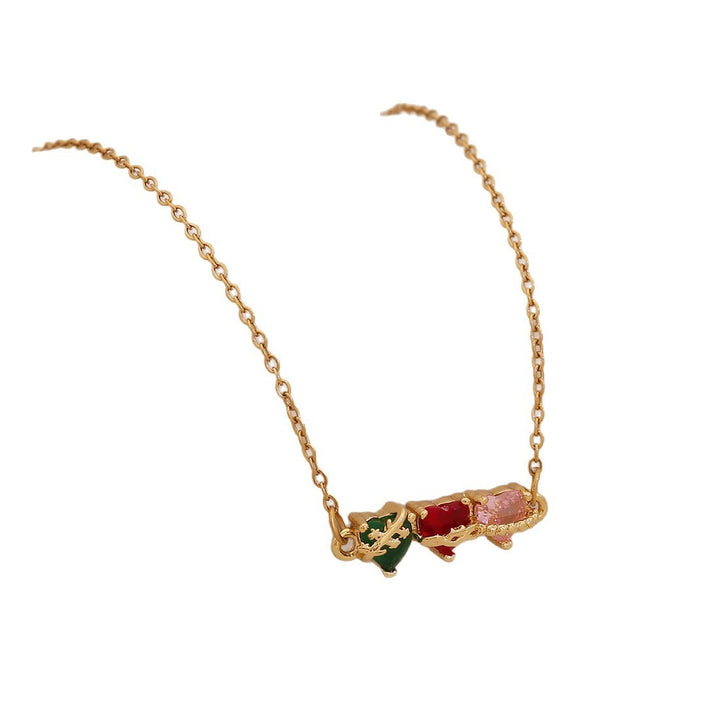 18K Gold Tri-Heart Necklace & Bracelet Colorful CZ Charm Chain